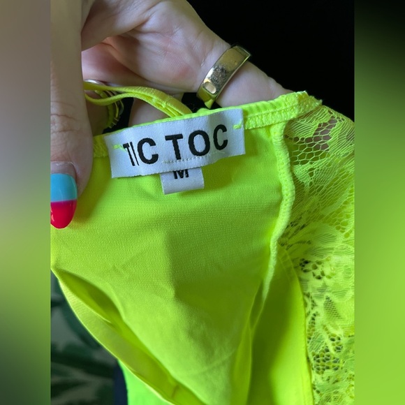 Tic Toc Womens Neon Yellow Lace Mini Bustier Lingerie Dress Medium - Picture 8 of 8